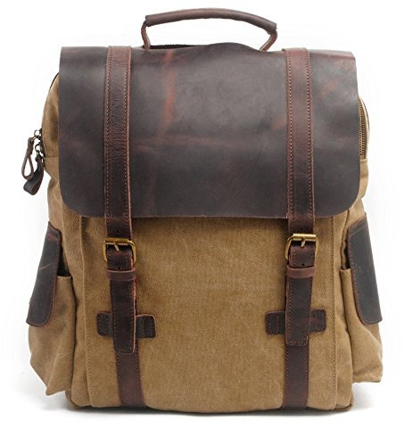 Vintage – Mochila de piel Lienzo Bolsa de viaje mochila portátil para estudiantes marrón