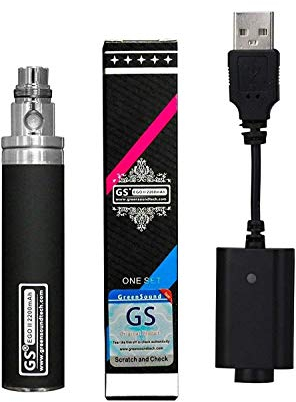 BLACK GENUINE GS eGo II 2200mAh e Cig e Shisha Hookah 3-colour LED indicator Battery & USB Charger, No Nicotine