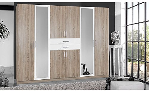 Kleiderschrank Eiche Sägerau, Absetzung Alpinweiß 270 x 210 x 58 cm
