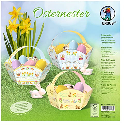 URSUS Papier-Bastelset Osternester 6 Stück Osterkörbchen Ostern Eier suchen