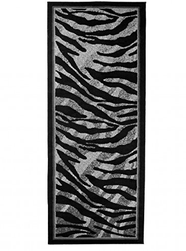 Carpeto Tierfell Läufer Teppich Schwarz 80 x 400 cm Afrika Muster Kurzflor Monaco Kollektion