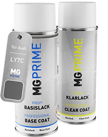 MG PRIME Peinture voiture Bombes aérosols pour Audi LY7C / Y7C / T3 Nardograu/Nardo Grey Peinture de base vernis clair aérosol 400ml