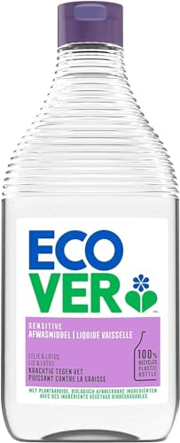 Ecover Liquide Vaisselle, Nettoyant Vaisselle aux Extraits Botaniques, Élimine la Graisse et la Saleté, Parfum Lys et Lotus, Bouteille de 450 ml