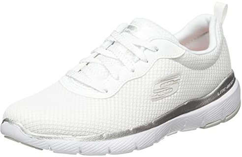 Skechers Women's Flex Appeal 3.0 First Insight Trainers, White Mesh Silver Trim, 8 UK