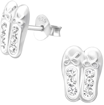 Monkimau Mädchen Ohrringe Schuhe Ballerina Ohrstecker aus 925 Sterling Silver echt Silber mit 12 Kristallen