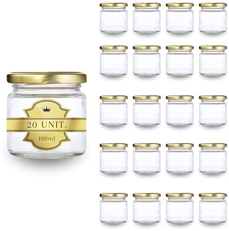 Lot de 20 Pots en Verre Vides avec Couvercle 100 ml - Bocaux pour Confitures, Conserves, Miel, Yaourt