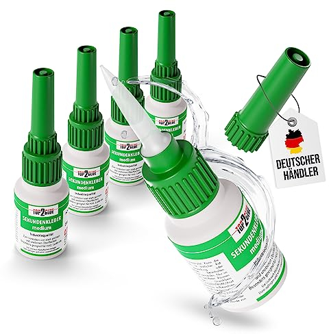 Top2Glue Sekundenkleber extra stark mittelviskos 20g - Cyanacrylat Kleber wasserfest, Pflanzenkleber für Aquascaping - klebt Kunststoff, Glas, Holz, Stein, Metall - Spezial Verschluss (5 Flaschen)