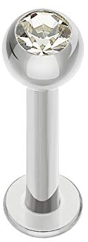 Treuheld® | Silberne LABRET PIERCING mit KRISTALL aus Stahl - [01.] 1.0 x 5 mm (Kugel: 2.5mm) - klar/durchsichtig