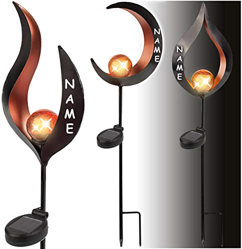 alles-meine.de GmbH Solar - LED Licht - Gartenfackel Flamme - Tropfen - Mond Kupfer/orange - 93 cm - inkl. Name - Leuchte - Solarblume - Garten Wetterfest für Innen Außen -..