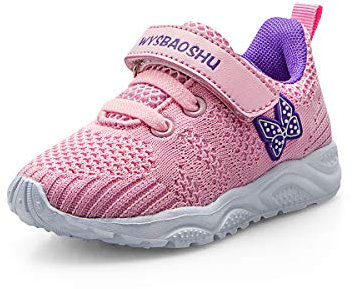 Basket Bébé Fille Chaussure de Course Fille Sports Running Fitness Enfant Sneakers Respirant pour Fille 22 EU,Rose