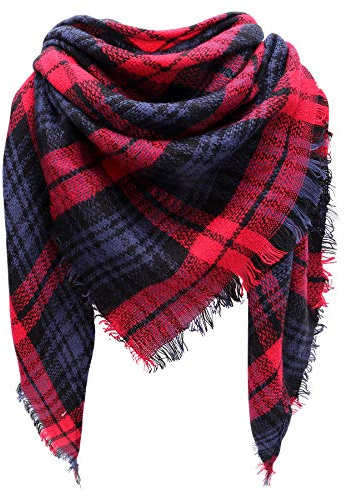 Kakaly Women Tartan Scarf - Winter Plaid Blanket Scarfs Warm Large Triangle Shawl Wrap Cashmere Soft Checked Ladies Scarves Gifts