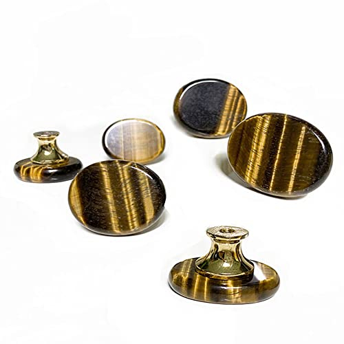 uulu 4 Stück Natürlich Stein Knöpfe Ziehgriffe Art-Deco knopfgriffe Messing knopf Möbelgriff Möbelknopf für Home Decorating Schubladengriffe mit Schrauben (Tigerauge)