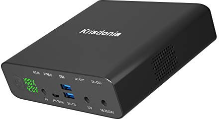 Krisdonia Laptop Power Bank 32000mAh Chargeur Portable 100W PD Batterie Externe - 2X DC (Jusqu'à 24V) - 2X USB QC3.0-1X PD Type-C 100W pour Ordinateur Portable, MacBook, Tablette, Smartphone et Plus