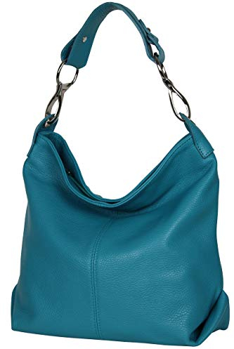 AMBRA Moda GL033 - Damen echt Ledertasche Handtasche Schultertasche Henkeltasche Beutel (Aquamarin)