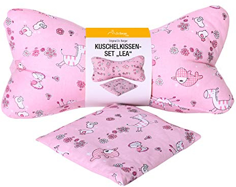 Dr. Berger Kinderkissen Nackenrolle Kinder Kissen Leseknochen 30 cm - Kleinkindkissen Set LEA Nackenkissen mit Wärmekissen 100% Baumwolle - ergonomisches Buchkissen Lesekissen, Tabletkissen pink