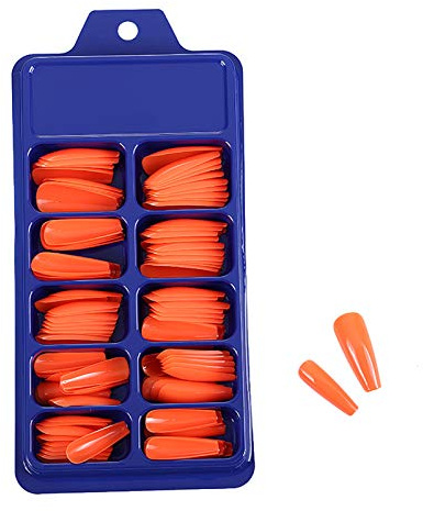 Brussel 100Pcs/Set False Nail Tips Stickers Full Cover French Coffin Nail Tips Manicure Long Fake Nail Tips for Nail Salons and DIY Nail Art Home Orange