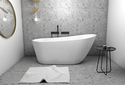 ECOLAM® exklusive freistehende Badewanne Standbadewanne moderne Wanne freistehend Elma 150x80 cm + Ablaufgarnitur Click Clack Design Acryl glamour weiß
