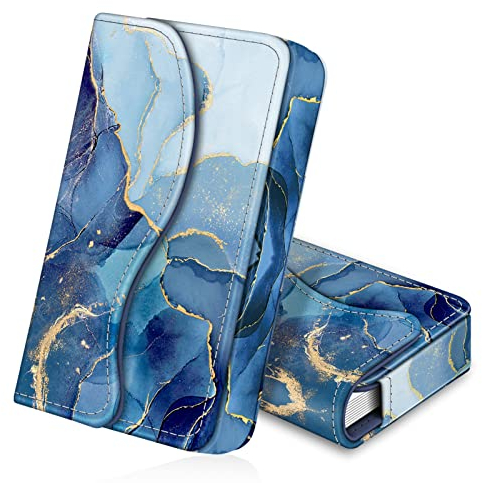 Porta Biglietti da Visita, Fintie Porta Carte di Credito Portafoglio Custodia Organizzatore con Chiusura Magnetica per Donna Uomo, Ocean Marble