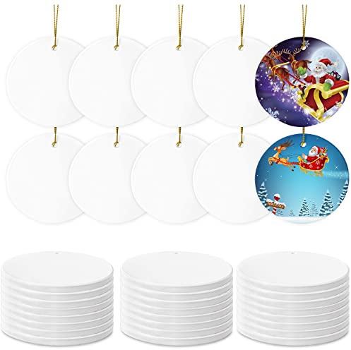 Sublimation Ceramic Ornament Blanks - 25PC Bulk White Round Porcelain Discs for Heat Press Printing - Personalized Xmas Tree Keepsake Crafts Gift