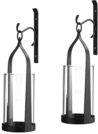 Wisiron HT21-0205B2 Wandleuchter zum Aufhängen, Mittelalter, moderner Sturmkan-Kerzenhalter, Glas und Metall, Bauernhaus, handgefertigte Wandkunst-Dekorationen, Schwarz, 2 Stück