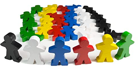 Spieltz große Spielfiguren für Brettspiele, aus Holz. Menschen/Personen, 5 cm groß (35x50x10 mm) (6 Farben - BASISFARBEN: Gelb, Rot, Blau, Grün, Schwarz, Weiß, 30 Stück)