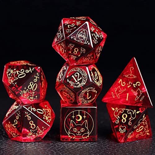 DND Würfel-Set Hübscher roter Granat-Katzen-D&D-Polyeder-Würfel, Rollenspiel-Würfel-Set für Tischspiele, TRPG, Dungeons und Drachenspiele