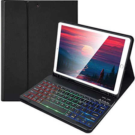 Lively Life 7-Color Keyboard Case for iPad 9.7 inch, Detachable Bluetooth keyboard for iPad 6th Generation,5th Generation, Pro 9.7 inch, Air 2/1, Built-in Pencil Slot,UK Layout - Black