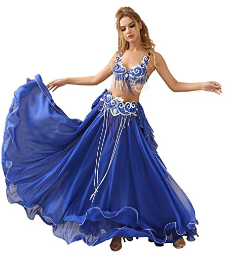 ROYAL SMEELA Bauchtanz kostüm Damen Set Karnevals kostüm Bauchtanz BH gürtel Rock Anzug Bauchtanz-Kleidung Profi Bauchtanz-Set Bauchtänzerin Kostüme Bauch tanzen Kostum Bauchtanz-Outfits für Frauen
