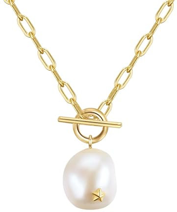 GLANZSTÜCKE MÜNCHEN Damen Kette 925/- Sterling Silber gelbvergoldet 18 Karat mit Süßwasser-Zuchtperle 10,4 mm Silberhalskette