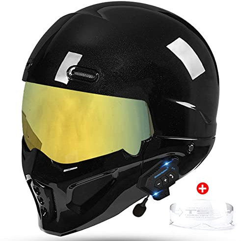 ZLYJ Bluetooth-Motorradhelme, Offene Helme Geteilte Helme Samurai Helme Kreuzer Chopper Mopedhelme Reisen Pendeln ECE-Zertifiziert F,Small