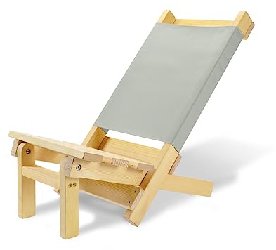 SDJOOL klappbarer Strandstuhl, Campingstuhl, Gartenstuhl, Liegestuhl aus Holz - Outdoorstuhl klappbar für Garten, Wiese, Strand, Balkon & Camping - Kleiner Beach Chair Draußen (Hellgrau)