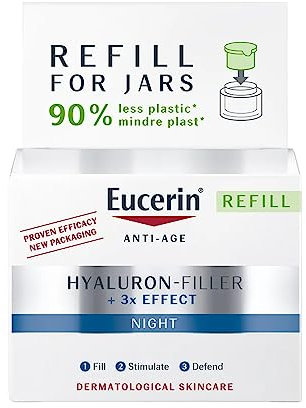 Eucerin Hyaluron-Filler Night Cream Refill 50ml, Nourishing Night Moisturiser with Anti-Ageing Hyaluronic Acid, Fills, Stimulates and Defends Complexion