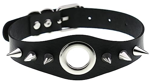 Sandritas Halsband mit Nieten und O-Ring - schwarz, silber