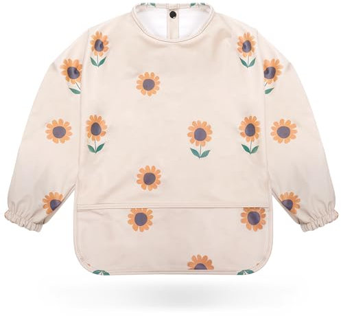 kidoola Baby Led Weaning Bib with Sleeves - Mess-Free, Waterproof Soft, Safe & Stylish for 6-12 Months Babies & Toddlers Apron with Full Coverall Coverage