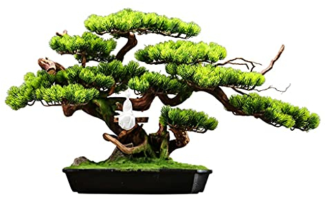 HASMI Künstliche Bonsai Künstliche Bonsai-Baum-Keramikfiguren Realistische Simulationsbaum Hölzerne Wurzeln und Niederlassungen Chinesische Zen-Topfpflanzen Wohnzimmer und Büro Künstliche Pflanze