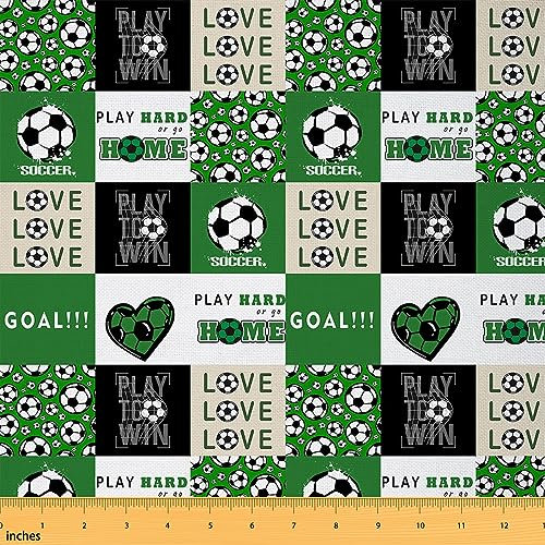 2 Yards Fußball-Polsterstoff für Stühle, Sportthema, Stoff, Meterware für Kinder, Fußball-Muster, dekorativ, wasserdicht, Outdoor-Stoff, Wettbewerbsspiele, grüner Outdoor-Stoff