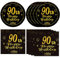 KHAIVI 40PCS 90th Birthday Decorations - Black & Gold Plates & Napkins - Vintage 1934 Theme - Party Supplies for Men & Women