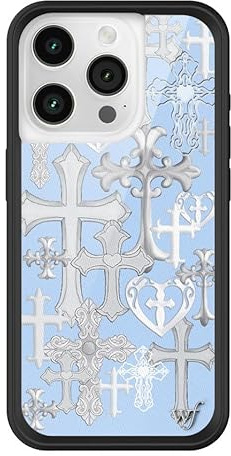 Wildflower Schutzhüllen Cross Girl Case, Kompatibel Mit Apple iPhone 15 Pro | Trendy, Niedlich, Gothic, Blau, Silber Schützende Schwarze Stoßstange, 1,2 M Falltest Zertifiziert