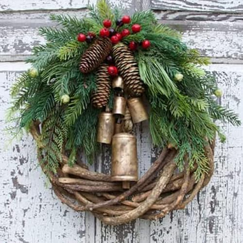 Bauernhaus Weihnachtskranz 40CM Künstliche Eukalyptus Kranz Winter Kranz Grün Blätter Türkranz Kranz mit Karierter Schleife Kunstpflanze Girlande Wandkranz für Veranda Bauernhaus Garten Easter Deko