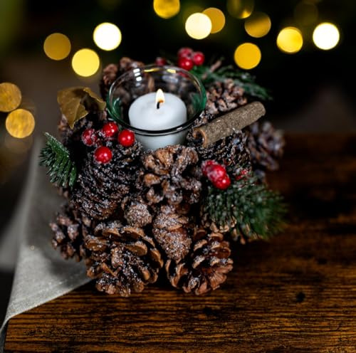 Teelichtglas mit Tannenzapfen, Weihnachtsdekoration, Dekoration