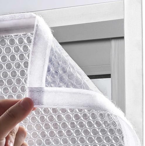 Fenster Isolierfolie Kälteschutz Fensterisolierung Schutz-Vorhang,Wärmeschutzvorhang,Winddichte Staubdichte Fensterisolierung für den Winter,Doppelt Verdickt Luftpolsterfolie (90x250cm)
