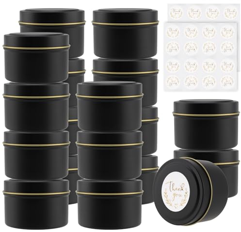 NAMYEUT 18 Stück Kerzengläser Schwarz, 120 ml Leer Kerzendosen mit Deckel, Kerzenbehälter zum Kerzen Gießen, Kerzen Metalldosen Rund Kerzendosen mit Aufkleber für Kerzenherstellung