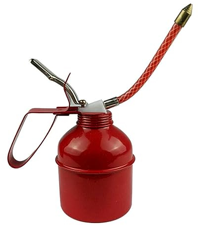 Buachois Oil Can,Manual Iron Oiler Can,Red Metal Lever Style Lubrication Oiling Can with Flexible Spouts,Multipurpose Pump Oil Can for Car Bike Motor and Machines,Fluid Container (270ml)