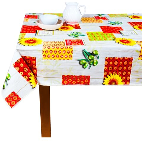 Wachstuch Tischdecke mit Kantenverstärkung - Wasserabweisend, Leicht zu Reinigen und Wetterfest - Oeko-TEX Zertifiziert - 140 x 140 cm - Sun Flower