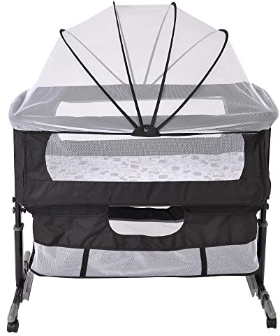 OHMG Babybett mit Schlafmodus und Wiege, Wiege für Neugeborene mit Moskitonetz für Babys von 0 bis 36 Monaten, genug Stauraum, kann 50 kg tragen