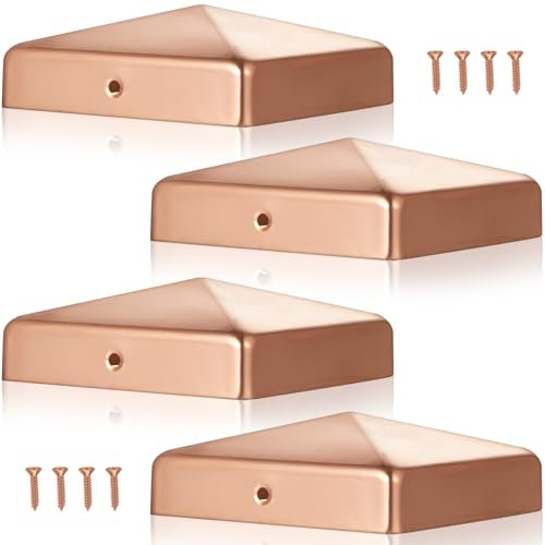 Tandefio 4 Stück 10,2 x 10,2 cm (tatsächlich 8,9 x 8,9 cm) Pfostenkappen aus massivem Kupfer mit Schraube für Metall, Holz, Zedernholz, Zaun, Deck, Korridore, Briefkasten, Pfosten, Endabdeckung