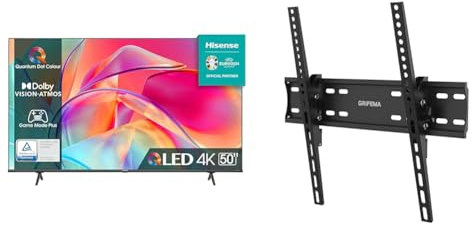 Hisense 50 QLED 4K 2023 50E77KQ, Smart TV VIDAA U6, Dolby Vision, HDR 10+, Game Mode PRO Plus & GRIFEMA GB1004-2 Supporto TV Parete Inclinabile, Ultra Sottile Staffa TV per Molti Televisori