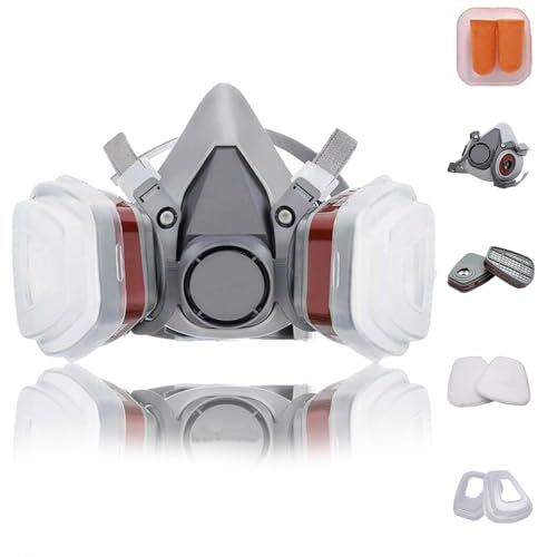 Reusable Face Cover Set for Painting,Gas, Dust, Machine Polishing, Organic Vapors with Filter Cotton for Staining,Car Spraying,Sanding &Cutting, DIY and Other Work Protection