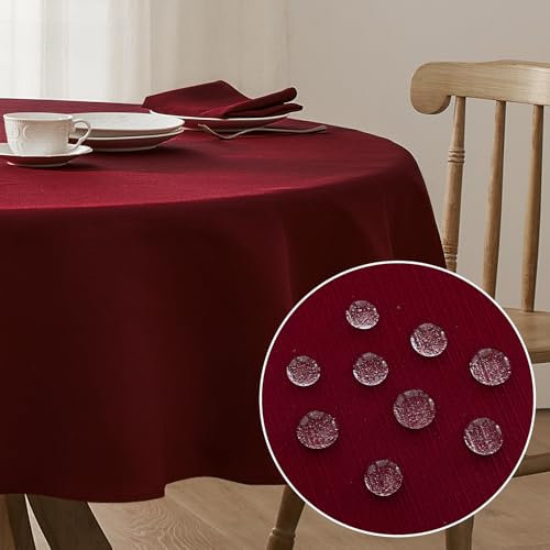 Softalker Tischdecke Weihnachten Rot rund 120 abwaschbar Leinen Struktur Wasserabweisend Abwischbar Fleckschutz Festlich Tischtuch Tablecloth Deko für Outdoor Party Geburtstag Silvester Garten