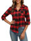 Zeagoo Chemise Femme a Carreaux Manche Longue Chemisier Col en V Chemisiers Chic et élégant Blouse Shirt Tunique Décontracté Bouton Down Haut Chaude Hiver Automne Rouge Noir L